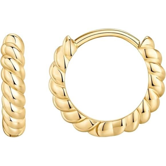 PAVOI 14K Gold Plated 925 Sterling Silver Post Twisted Huggie Earring - Picture 6 of 6